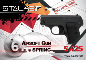 Пистолет пневматический Stalker SA25 Spring (аналог Colt 25), калибр 6мм,  (черный металлический корпус), магазин 7шариков