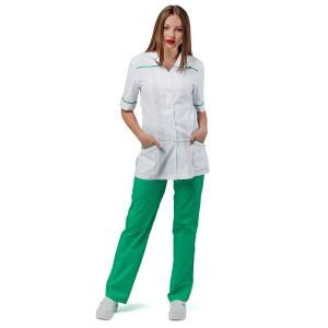 Костюм БлокПОСТ "Анюта" (блуза+брюки), (цвет белый/светло-зеленый, тканьТиси)