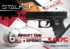 Пистолет пневматический Stalker SA17G Spring (аналог Glock 17), калибр 6мм, (металлический корпус), магазин 11 шариков 
