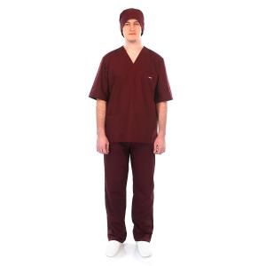 Костюм БлокПОСТ "Хирург" (блуза+брюки+колпак),  (бордо, тканьТиси)